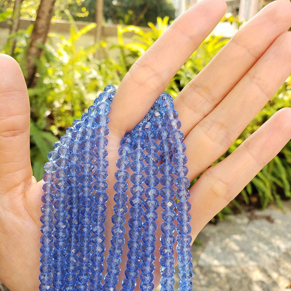 500pcs Creative Club Faceted Rondelle Crystal Glass Beads, Light Sapphire Blue, 6x4mm, Hole ID 1mm, CCR614