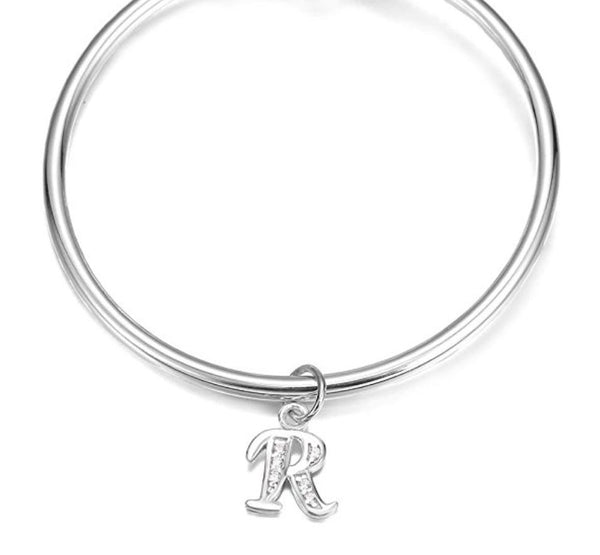 1pc 925 Sterling Silver Letter R Charm, Tarnish Resistant Rhodium Plated, Cubic Zirconia CZ Name Initial Pendant Drop,SSP-C18