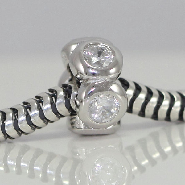 1pc Real 925 Sterling Silver Charm, April Birthstone Spacer Bead, Cubic Zirconia CZ Diamond Clear Diamond Gemstone, Compatible with Pandora all Other Charm Bracelets, EC301