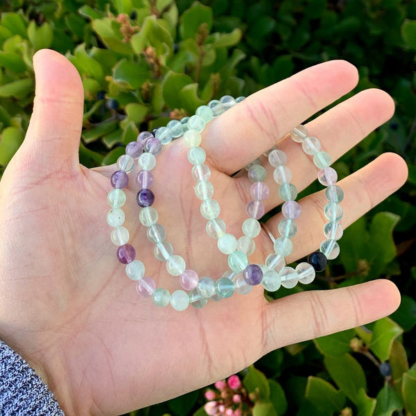 1 Strand Stretch Natural Multi-color Fluorite Beaded Gemstone Bracelet, 6mm Beads, Length Selections: 7 inch/7.5 inch/8 inch