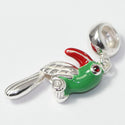 1pc Cute Real Solid Sterling Silver Green Parrot Charm Bird Bead, Compatible with Pandora All Other Charm Bracelets, EC638-A