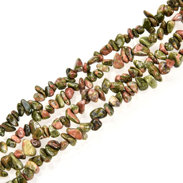 Natural Unakite Jasper Gemstone Chip Beads, Free Form, 5mm-8mm, Hole ID 1mm, 1 Strand/31 Inch, GZ1-27