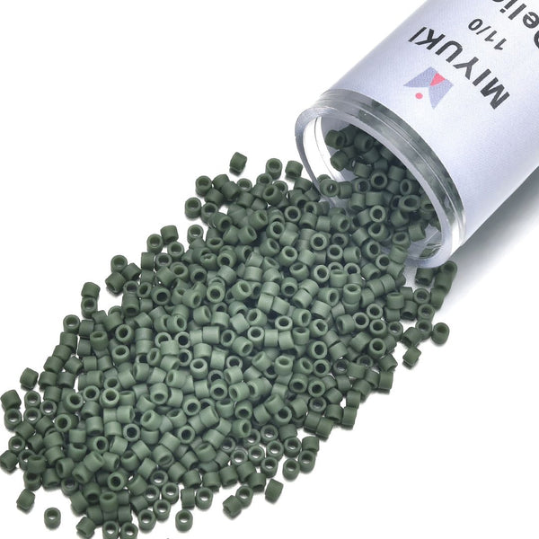 7.5g Miyuki Delica 11/0 Seed Beads, Opaque Matte Glazed Avocado DB2291
