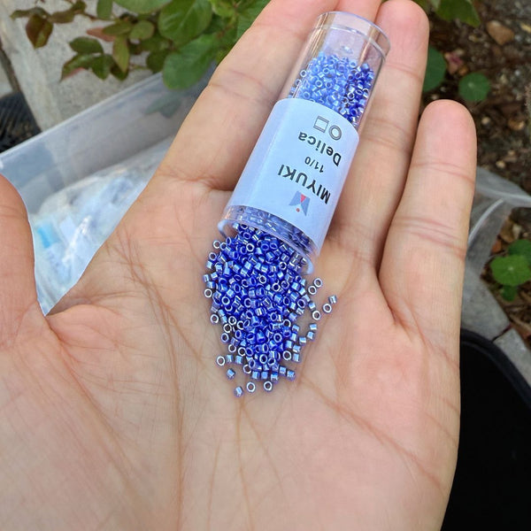 7.5g Miyuki Delica 11/0 Seed Beads, Opaque Luster Cyan Blue DB1569