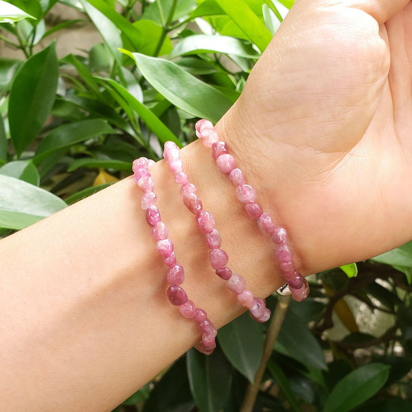 1 Strand Stretch Natural Pink Tourmaline Rubellite Free Form Gemstone Bracelet, 5-8mm Small Beads, Length Selections: 7 inch/7.5 inch