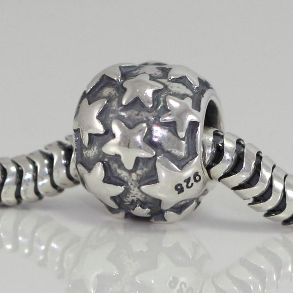 1pc Solid 925 Sterling Silver Full Sky Wish Stars Charm Star Bead, Compatible with Pandora All Other Charm Bracelet, EC255
