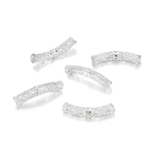 10pcs Large Hole Filigree Flower Curved Noodle Tube Beads, Sterling Silver Plated Brass, 30mm Long, Hole ID 3.5mm, CF51-S