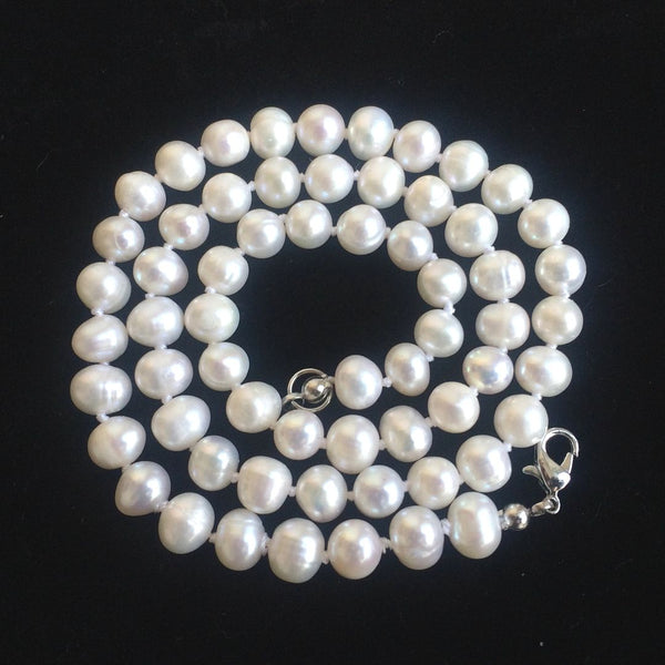 Natural Grade A Potato Round White Cultured Freshwater Pearl Necklace, 7-8mm Pearl Strand, Length Selections: 16 inch/18 Inch