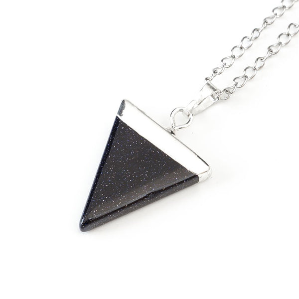 1pc Blue Goldstone Sandstone Triangle Gemstone Pendant Necklace, 18 Inch Surgical Stainless Steel Chain, GGP-A5