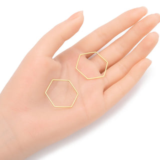 20pcs Raw Brass Hexagon Beading Hoop Connector, Open Back Bezel, Unplated/Uncoated, Size Selections: 20mm/26mm/30mm