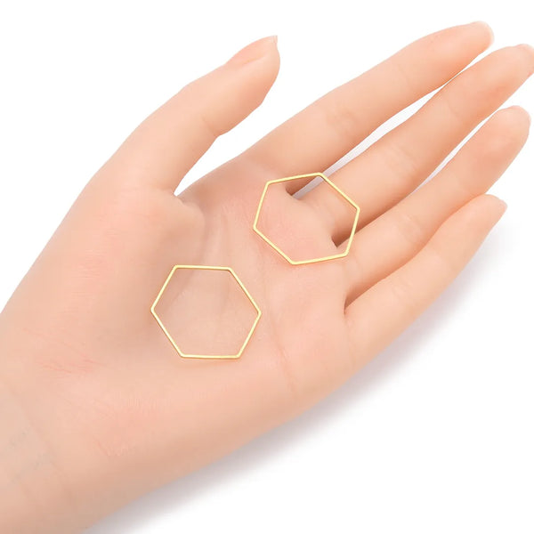 20pcs Raw Brass Hexagon Beading Hoop Connector, Open Back Bezel, Unplated/Uncoated, Size Selections: 20mm/26mm/30mm