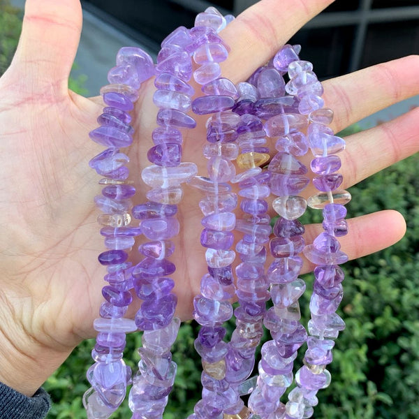 Natural Ametrine Yellow Purple Crystal Gemstone Flat Coin Chip Beads, Irregular, 7mm-10mm, Hole ID 1mm, 15 Inch/1 Strand, GZ7-10