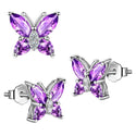 1 Pair 925 Sterling Silver February Birthstone Butterfly Stud Earrings, 10mm, Cubic Zirconia CZ Purple Amethyst Stone, SSE83-2