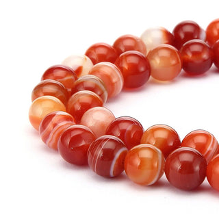 AAA Natural Banded Orange Red Agate Gemstone Round Beads, 15 Inch/1 Strand, Size Selections: 4mm/6mm/8mm/10mm
