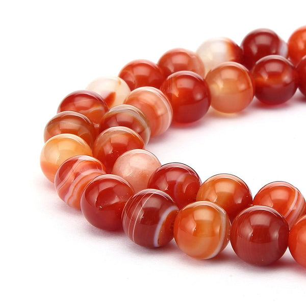 AAA Natural Banded Orange Red Agate Gemstone Round Beads, 15 Inch/1 Strand, Size Selections: 4mm/6mm/8mm/10mm