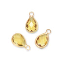 10pcs Grade A November Topaz Yellow Teardrop Birthstone Charm Drop, 18K Yellow Gold Plated Brass, Size Selections: 11x7mm, 14x8mm, 16x9mm