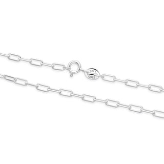 1pc 925 Sterling Silver Paperclip Cable Link Chain Necklace, 3mm, Thick Strong, Length Selections: 18/20/22/24/26 inch