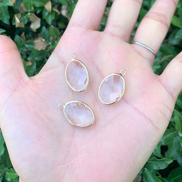 10pcs Grade A April Diamond Clear Oval Birthstone Charm Drops, 18K Yellow Gold Plated Brass, 18x13mm, CCP6-G4