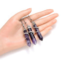 1pc Natural Purple Amethyst Crystal Hexagonal Pile Gemstone Pendant Necklace, 18 Inch Surgical Stainless Steel Chain, GGP-D4