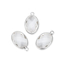 10pcs Grade A April Diamond Clear Oval Birthstone Charm Drops, Sterling Silver Plated Brass, 18x13mm, CCP6-S4