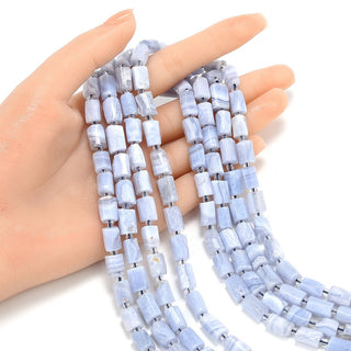 Natural Blue Lace Agate Gemstone Faceted Tube Beads, 12x7mm, Hole ID 1mm, 15 Inch/1 Strand, GZ8-17