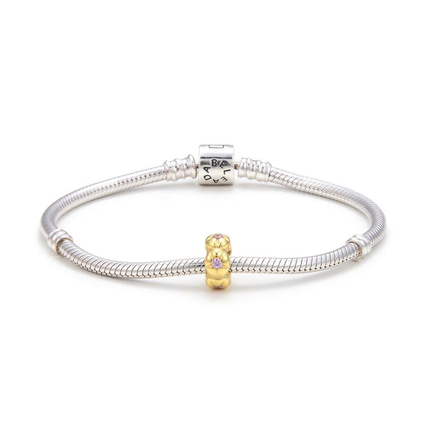 1pc Real Gold Plated Sterling Silver Daisy Flower Cute Small Charm Spacer Pink Cubic Zirconia CZ, Compatible with Pandora All Other Charm Bracelets, EC25-3