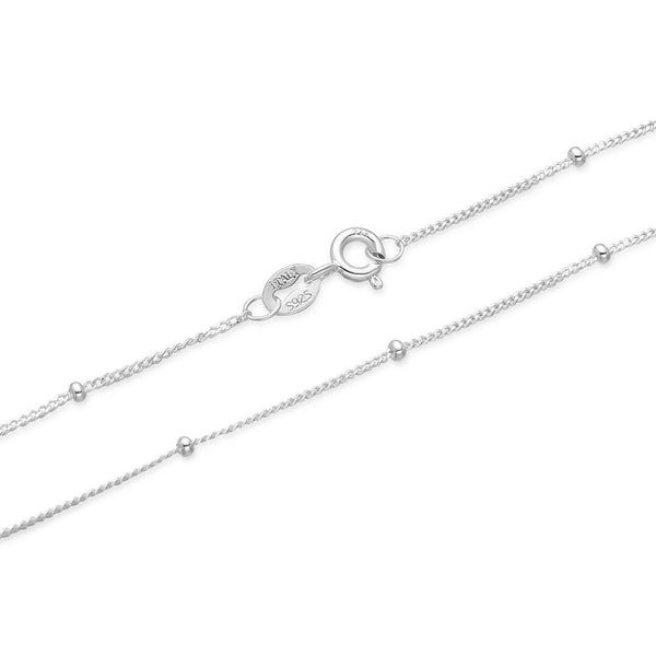 1pc 925 Sterling Silver Bead Station Curb Link Chain Necklace, 1.9mm Beads, Thin Small, Length Selections: 16/18/20/22/24/26/28 Inch