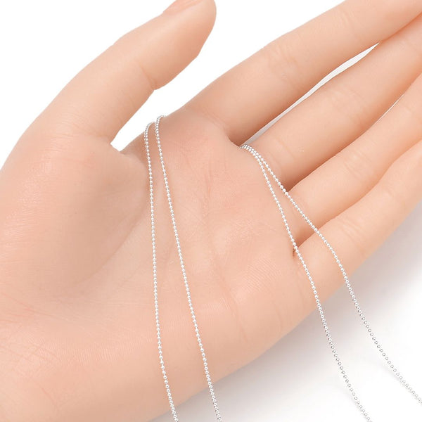 5 Feet 925 Sterling Silver Unfinished Beaded Ball Chain Links, 1mm, Thin Small SSK-C1