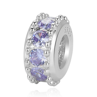 1pc 925 Sterling Silver June Birthstone Bead Charm, Light Purple Alexandrite Cubic Zirconia CZ, 9.5x5mm, Hole ID 4.5mm, EC1-C6