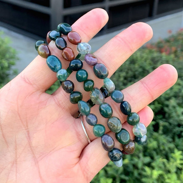 1 Strand Stretch Natural Grade A Indian Agate Free Form Gemstone Bracelet, 5-8mm Small Beads, Length Selections: 7 inch/7.5 inch
