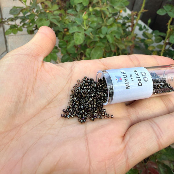 7.5g Miyuki Delica 11/0 Seed Beads, Opaque Metallic Iris Brown DB7