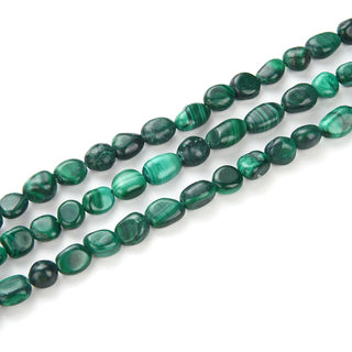 Natural Green Malachite Gemstone Oval Tumbled Pebble Beads, Irregular, 6mm to 8mm, Hole ID 1mm, 15 Inch/1 Strand, GZ11-79