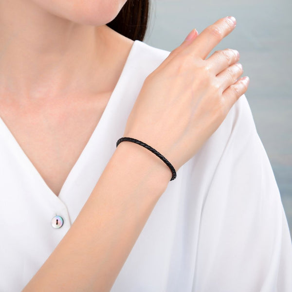 1pc Braided Black Leather Cord Necklace, Sterling Silver Clasp, 3mm Diameter, Length Selections: 7 inch/7.5 inch/8 inch