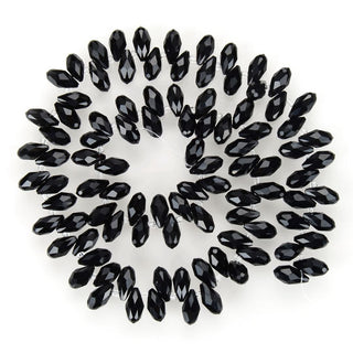 200pcs Creative Club Faceted Teardrop Briolette Crystal Glass Beads, Pendant Drop, Jet Black, 12x6mm, Hole ID 1mm, CCT2-23