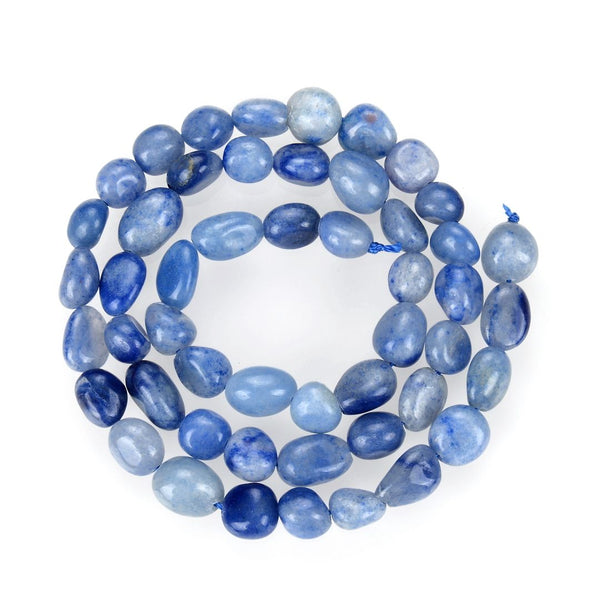 Natural Blue Aventurine Gemstone Oval Tumbled Pebble Beads, Irregular, 9mm to 12mm, Hole ID 1mm, 15 Inch/1 Strand, GZ12-29