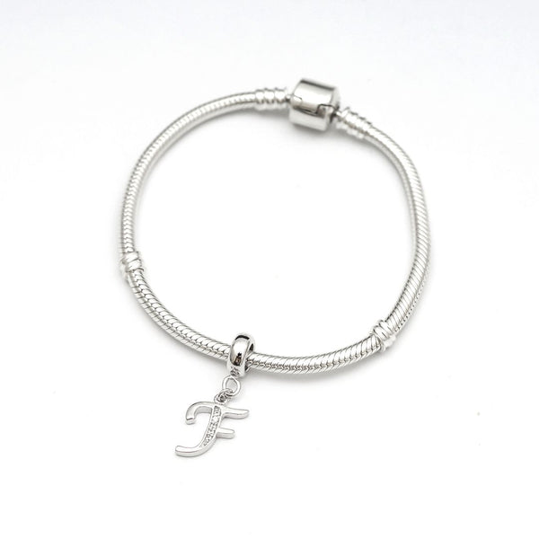 1pc 925 Sterling Silver Letter F, Alphabet Charm Pendant Drop, 18mm Long, Hole ID 4.5mm, EC3-A6