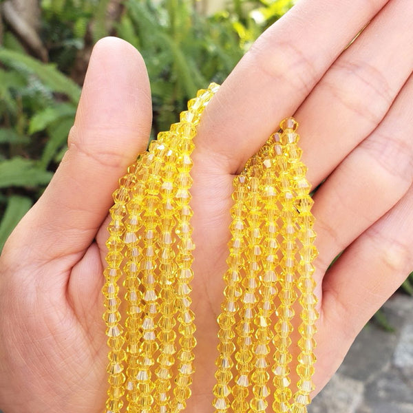 500pcs Creative Club Faceted Bicone Crystal Glass Beads, Light Topaz Yellow, 4mm (0.16 Inch) Small Tiny, Hole ID 0.9mm, CCB409