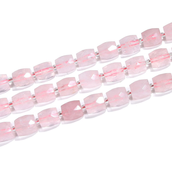 10pcs Natural Rose Quartz Pink Crystal Gemstone Faceted Cylinder Tube Beads, 12-18mm, Hole ID 1mm, GZ9-1