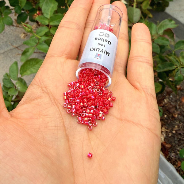 7.5g Miyuki Delica 10/0 Tube Seed Beads, Opaque Rainbow Red DBM162