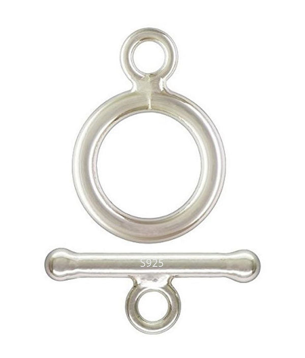 2 Sets 925 Sterling Silver Round Toggle Clasps, T-Bar Jewelry Closure, Size Selections: 10mm/12mm/15mm