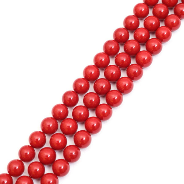 AAA Grade Natural Shell Pearl Round Beads, Freshwater Mother Of Pearl Nacre, Red, 1 Strand/15 Inch, Size Selections: 4mm/6mm/8mm