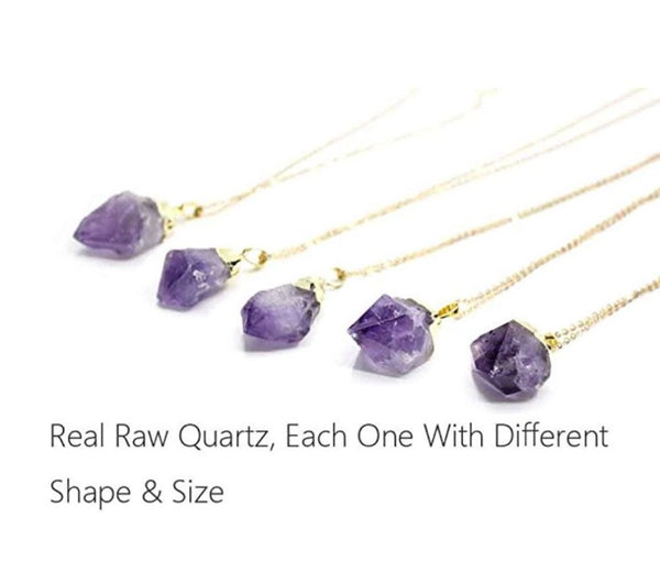 1pc Natural Raw Purple Amethyst Crystal Free Form Gemstone Pendant Necklace, 18 inch 18K Yellow Gold Plated Stainless Steel Chain, GGP12-2