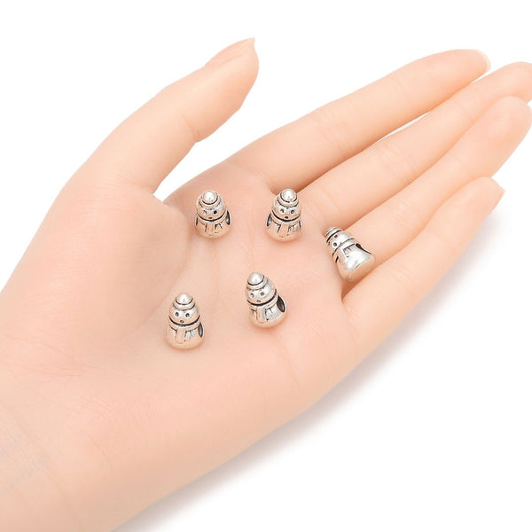 20pcs Cute Snow Man Large Hole Beads, Hole ID 4.5mm, Antique Silver, Zinc Alloy Metal, MEC-F2