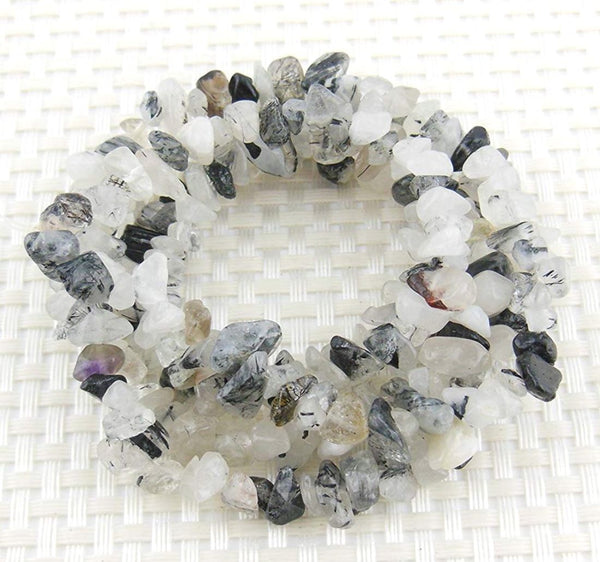 Natural Black Quartz Rutilated Gemstone Chip Beads, Free Form, 5mm-8mm, Hole ID 1mm, 1 Strand/31 Inch, GZ1-9