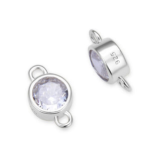 2pcs 925 Sterling Silver 6mm April Birthstone Links, Tarnish Resistant, Clear Cubic Zirconia Gemstone Connector, SXP10-4