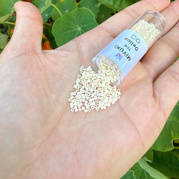 30g Miyuki Delica 11/0 Seed Beads, Opaque Matte Dark Cream DB762