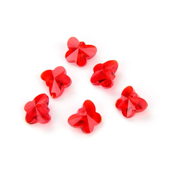 20pcs Creative Club Butterfly Crystal Glass Pendant Drop Beads, July Light Siam Red Birthstone, 10mm, Hole ID 1mm, CCM-6