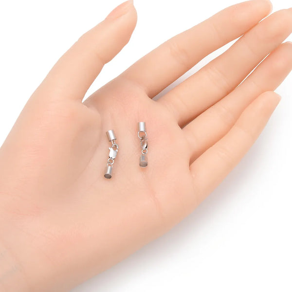 5pcs 925 Sterling Silver Tube Cord End Cap Clasps, Tarnish Resistant Rhodium Plated, Glue In Cord End, 23.5mm, Hole ID 3mm, SS148-3