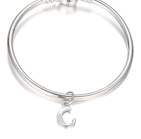 1pc 925 Sterling Silver Letter C Charm, Tarnish Resistant Rhodium Plated, Cubic Zirconia CZ Name Initial Pendant Drop,SSP-C3