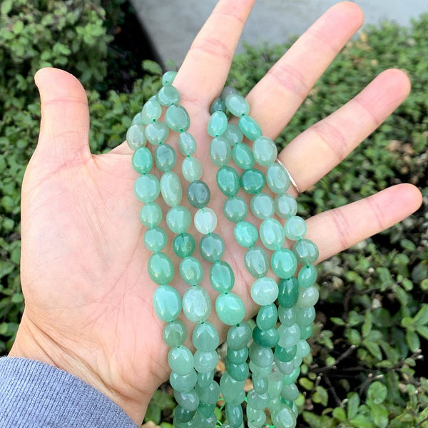 Natural Green Aventurine Gemstone Oval Tumbled Pebble Beads, Irregular, 7mm to 10mm, Hole ID 1mm, 15 Inch/1 Strand, GZ12-49